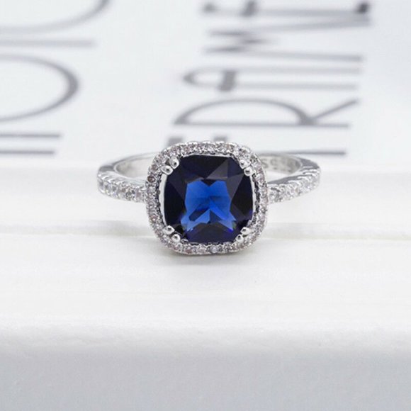 Elegant 925 Silver Rings Blue Sapphire Ring New - Picture 4 of 6